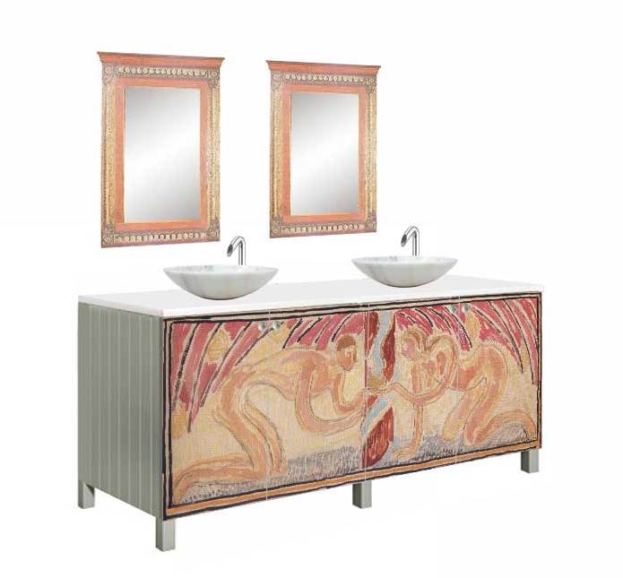 new Omega Workshops painted bathroom 4 door vanity unit with 2 wall mirrors